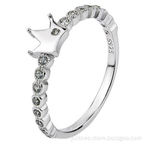 Sterling silver ring, solid 925 silver finger ring with cubic zirconia setted for women